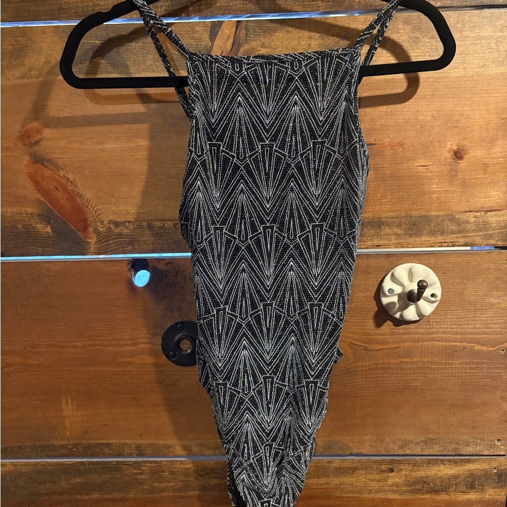 H&M Geometric Black and Silver Bodysuit